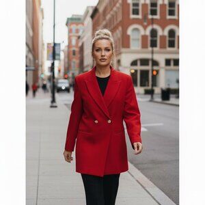 Authentic Vintage Escada by Margaretha Ley Bold Red Wool Blazer/Gold Buttons